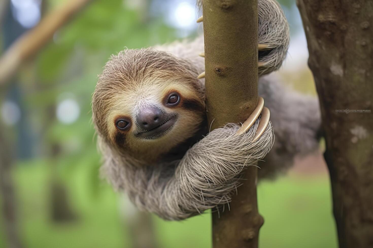 Baby Sloth in Tree in Costa Rica. Generative AI photo
