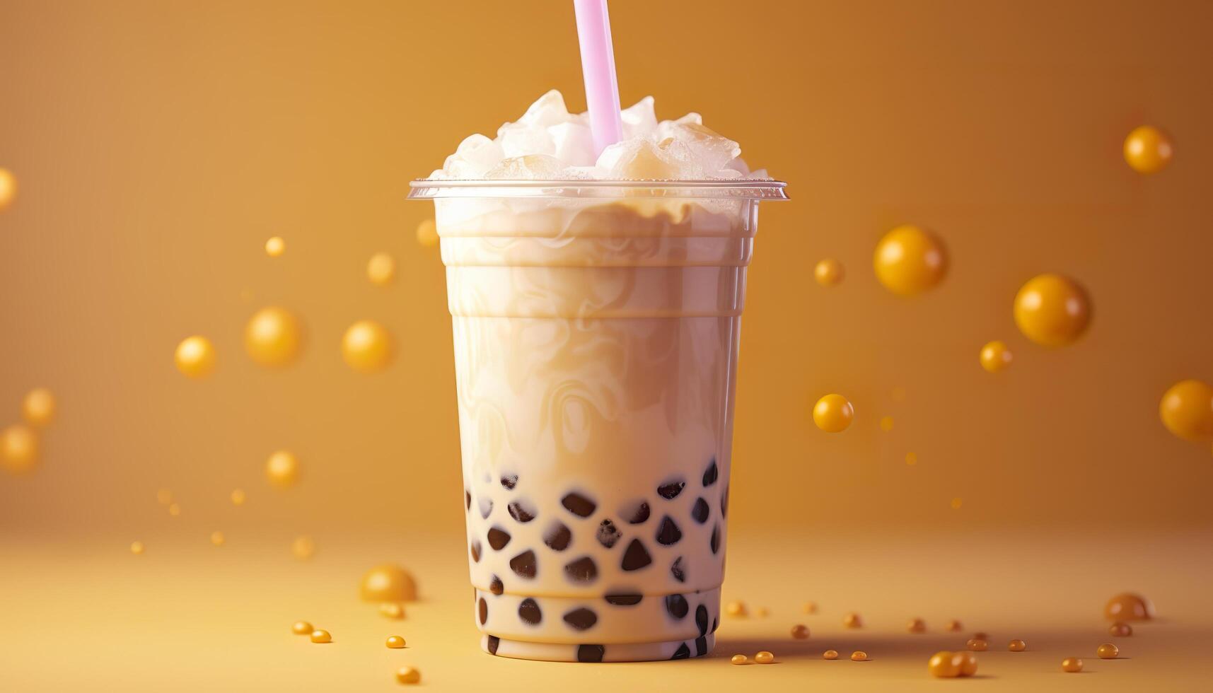 A bubble tea in a plastic cup. Generative AI photo