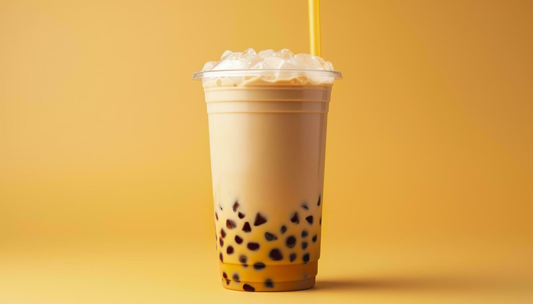 A bubble tea in a plastic cup. Generative AI photo