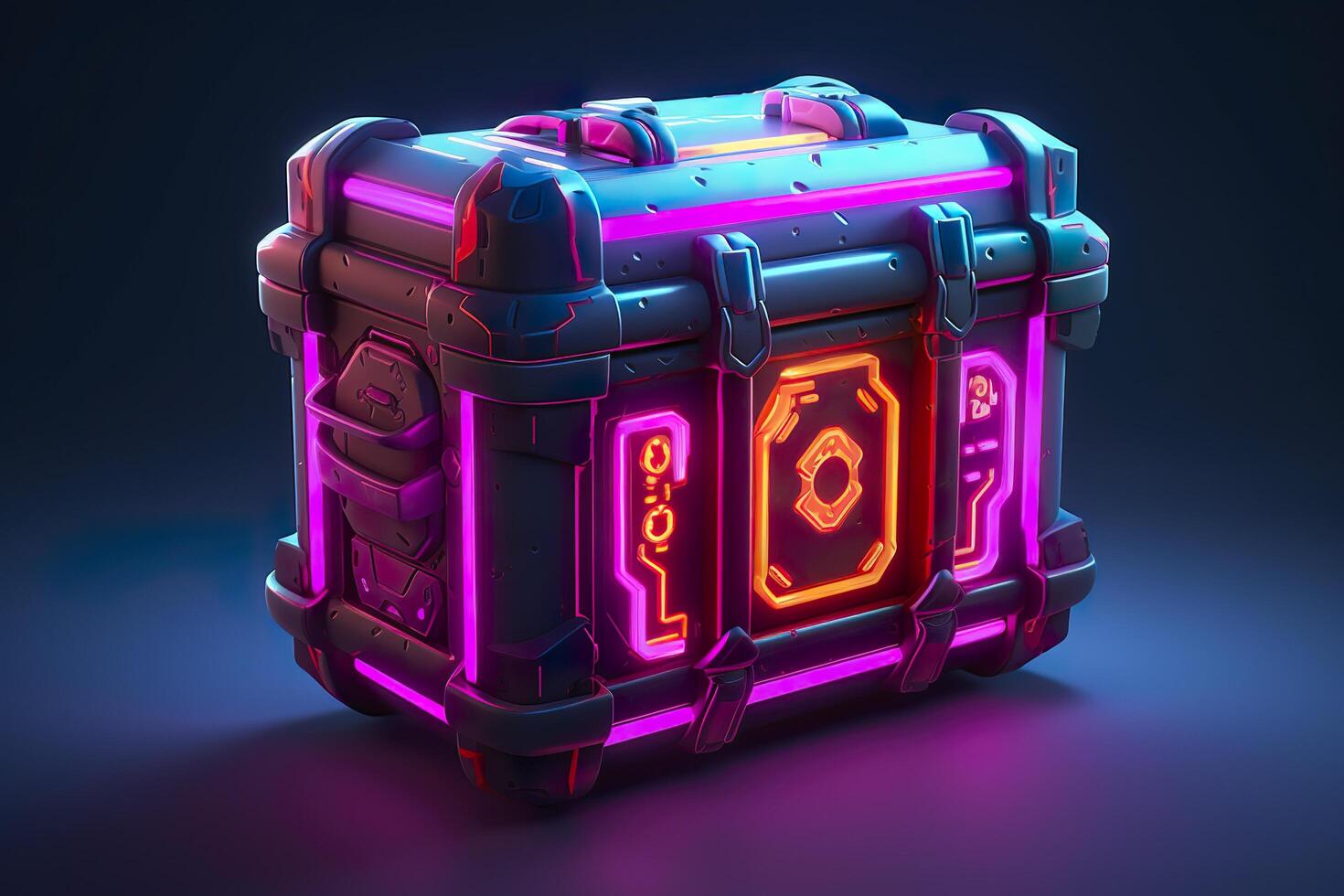 Modern and Futuristic Neon Digital Gaming Chest in Cartoon Pixar 3D Blender Style. AI Generative photo