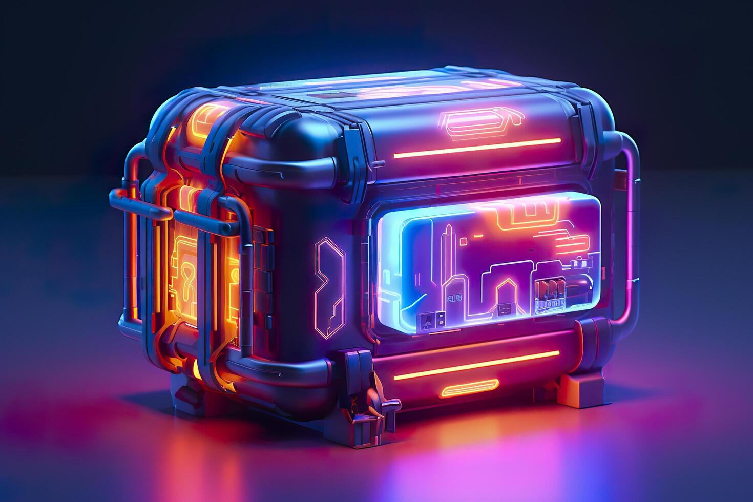 Modern and Futuristic Neon Digital Gaming Chest in Cartoon Pixar 3D Blender Style. AI Generative photo