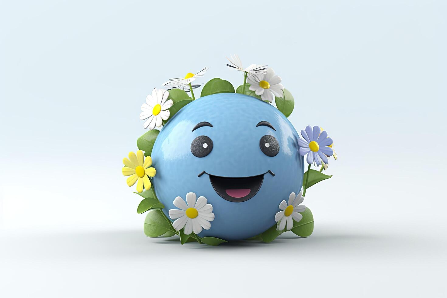 3D Cute Earth with Flower on White Background. Planet Earth Day or Environment Day Concept. AI Generative photo