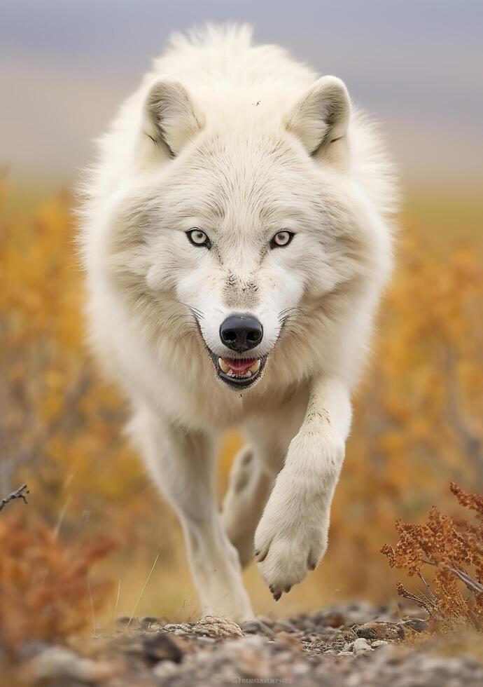 The Wolf Gaze, A Moment of Life in the Arctic Wilderness. AI Generative photo
