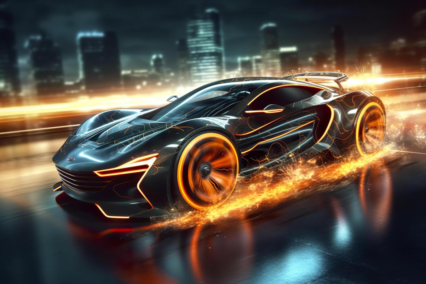 Fast Shutter Speed Creates Dynamic and Action Packed Image of Futuristic Car. AI Generative photo