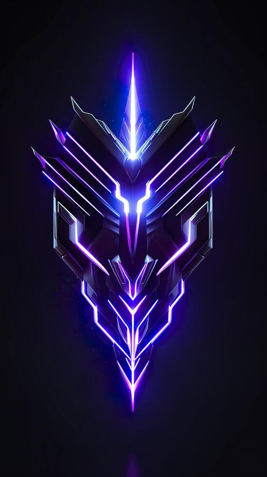 Amethyst 3D Minimalist Shield Design with a black or dark background with neon lines. AI Generative photo