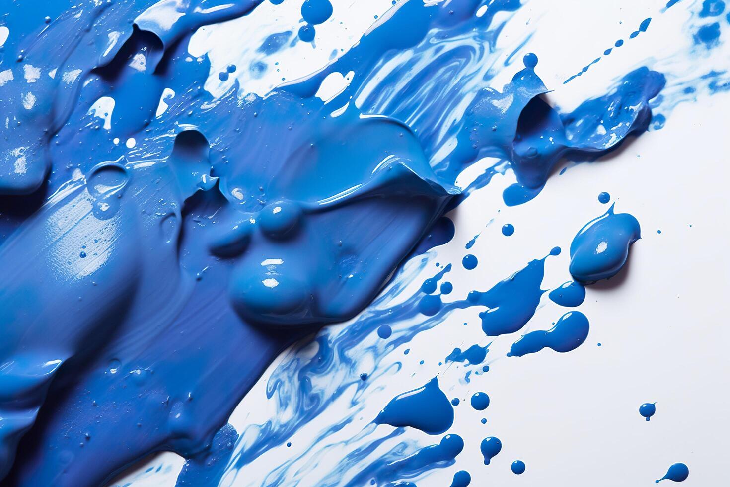 Close up of blue paint shapes on white background with copy space. AI Generative photo