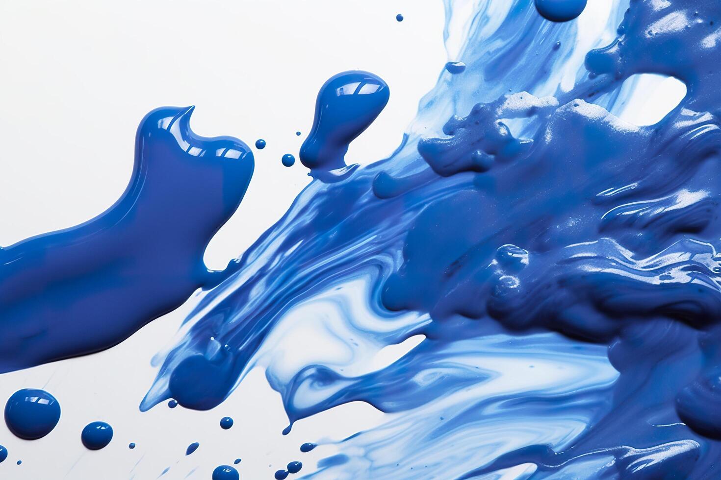 Close up of blue paint shapes on white background with copy space. AI Generative photo