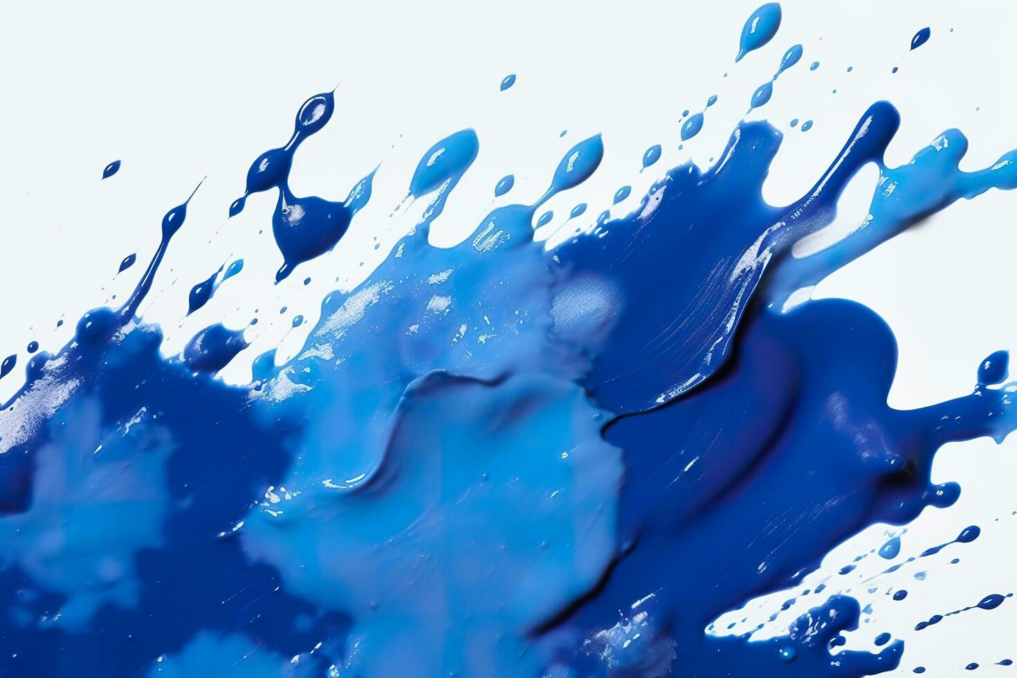 Close up of blue paint shapes on white background with copy space. AI Generative photo