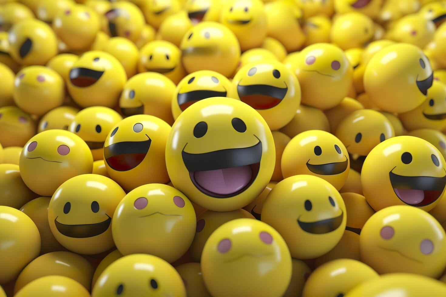 Happy and laughing emoticons 3d rendering background, social media and communications concept. AI Generative photo