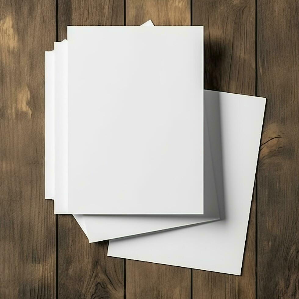 Blank White Paper Sheet on wooden table background. Generative AI photo