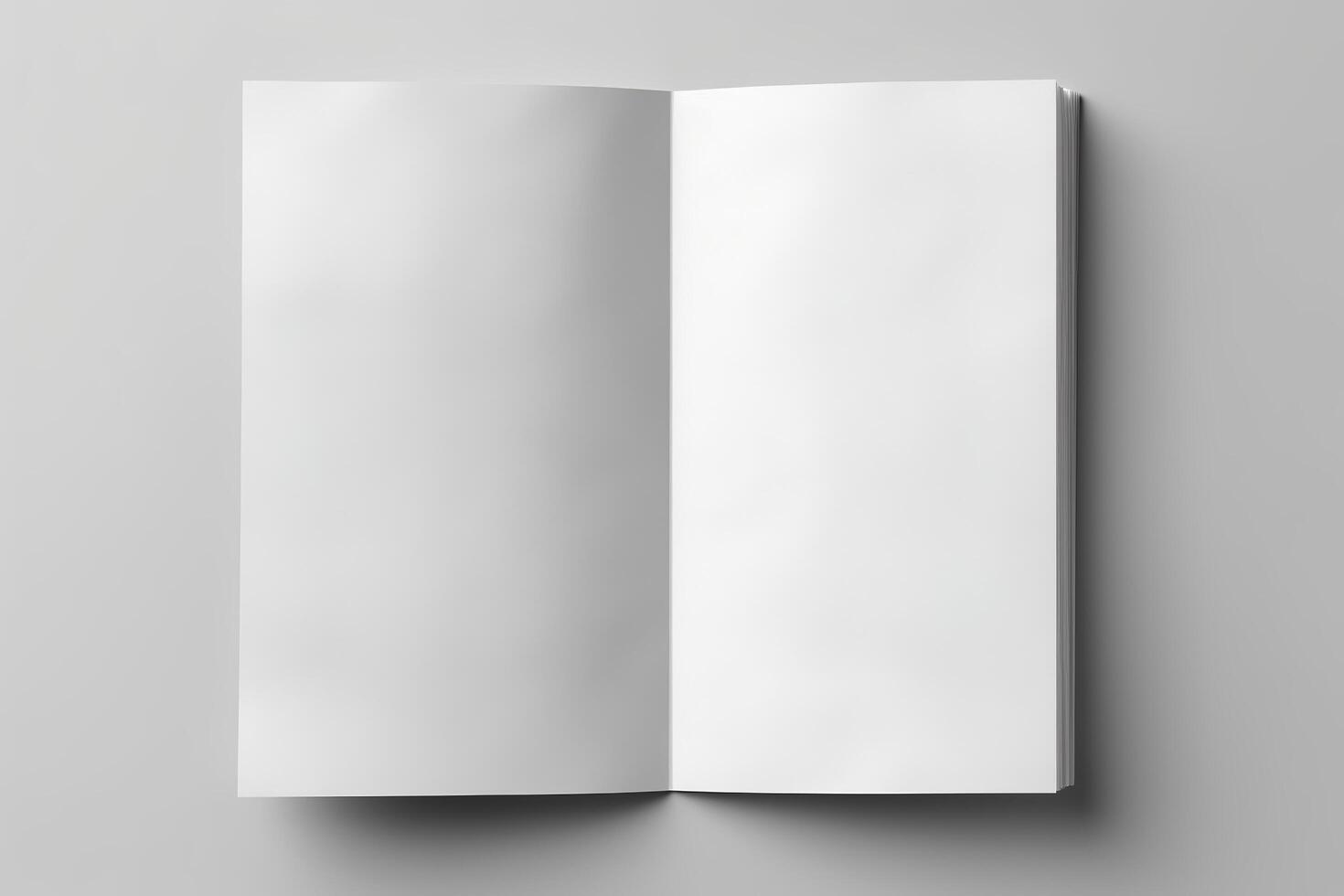 Blank opened book mockup, top view, isolated on white background. Generative AI photo