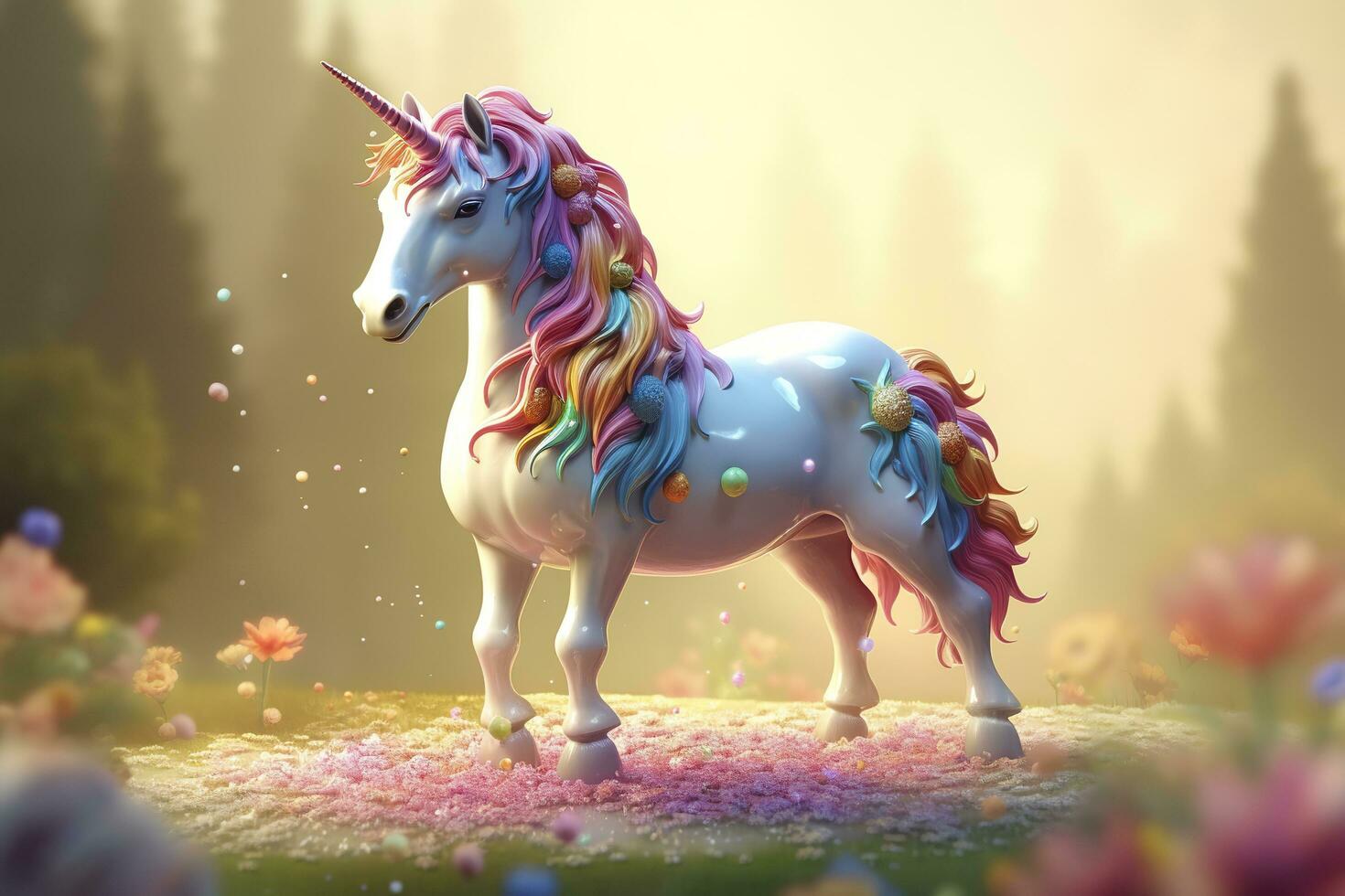 Beautiful unicorn with light colors. AI Generative photo