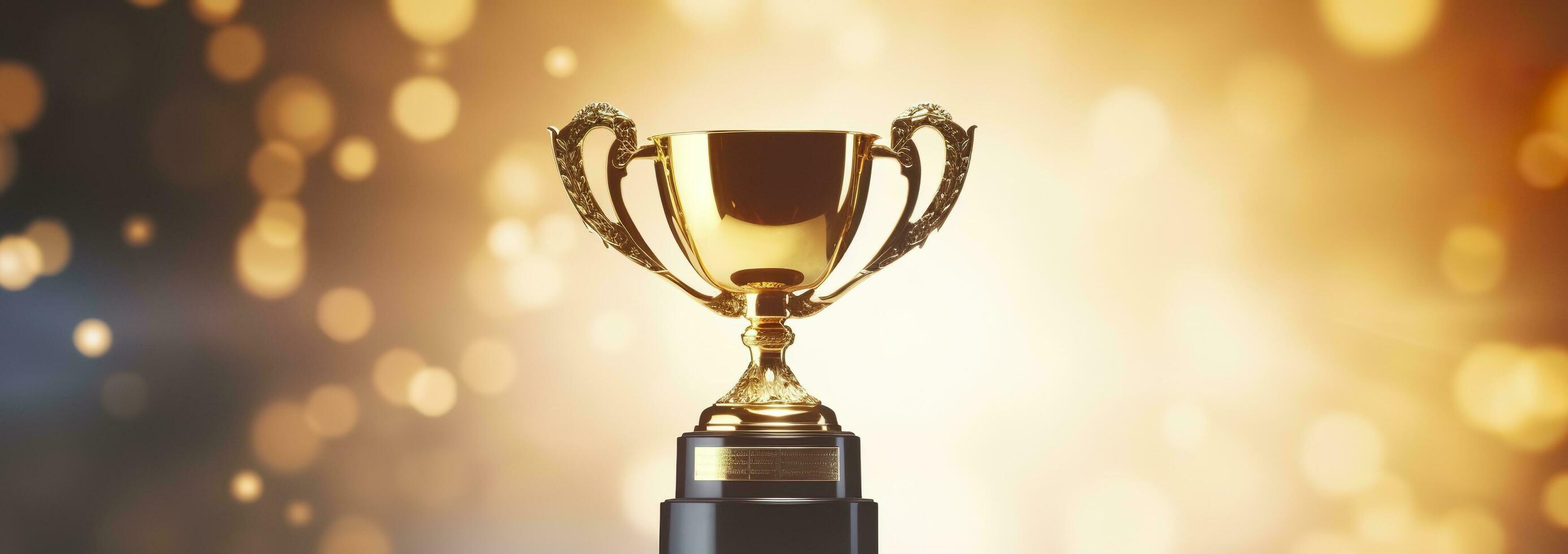 Champion golden trophy for winner background. Success and achievement concept. Generative AI photo