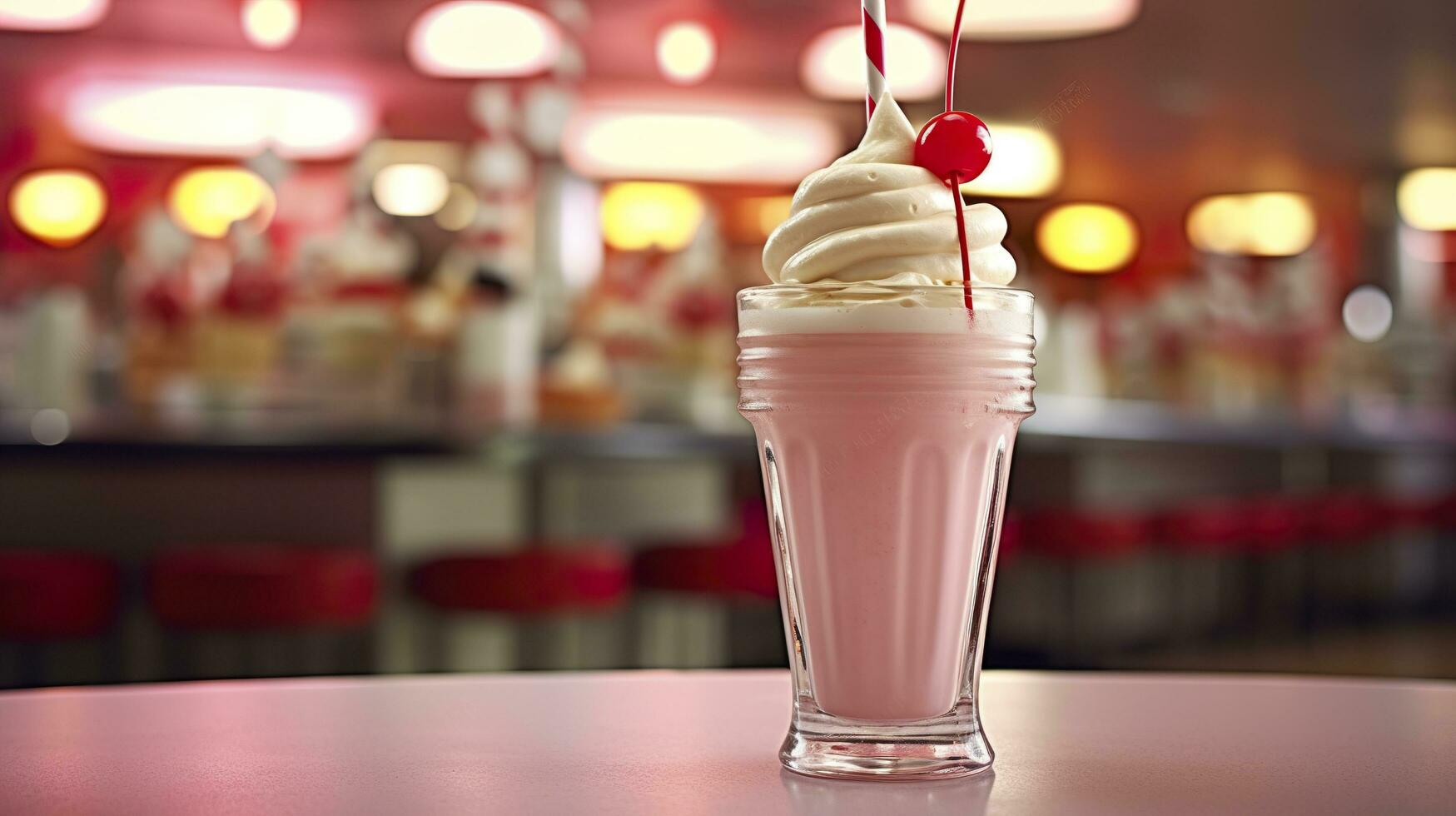 Cereza malteada en un clásico americano cena. comida fotografía concepto. generativo ai foto