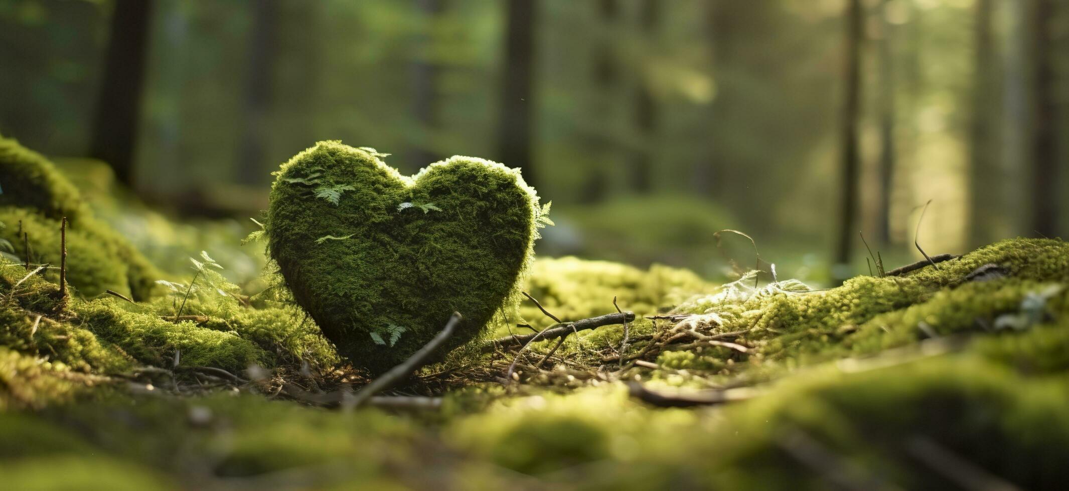 de cerca de de madera corazón en musgo. natural entierro tumba en el bosque. generativo ai foto