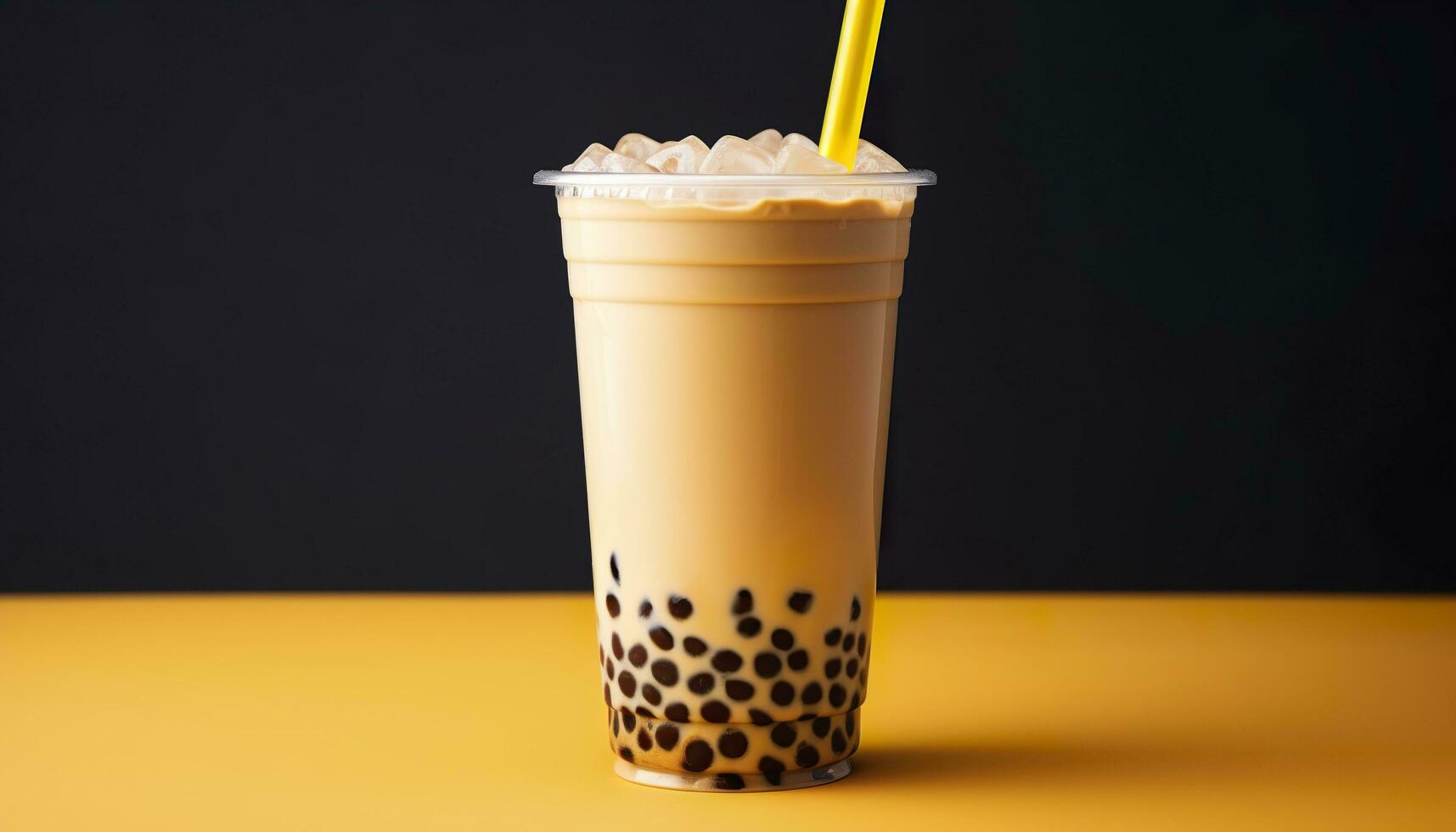 A bubble tea in a plastic cup. Generative AI photo