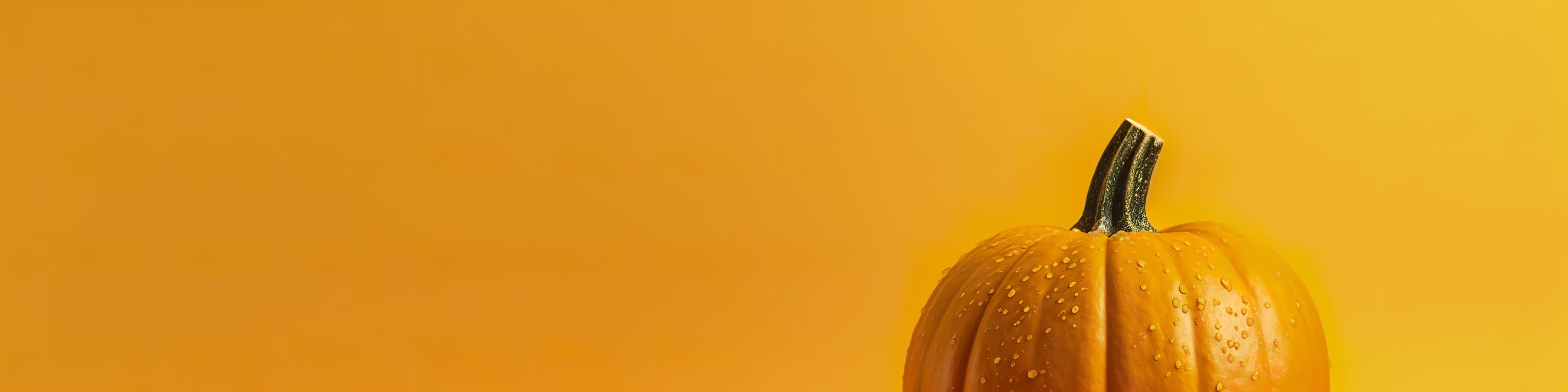 A pumpkin against a yellow background. Generative AI photo