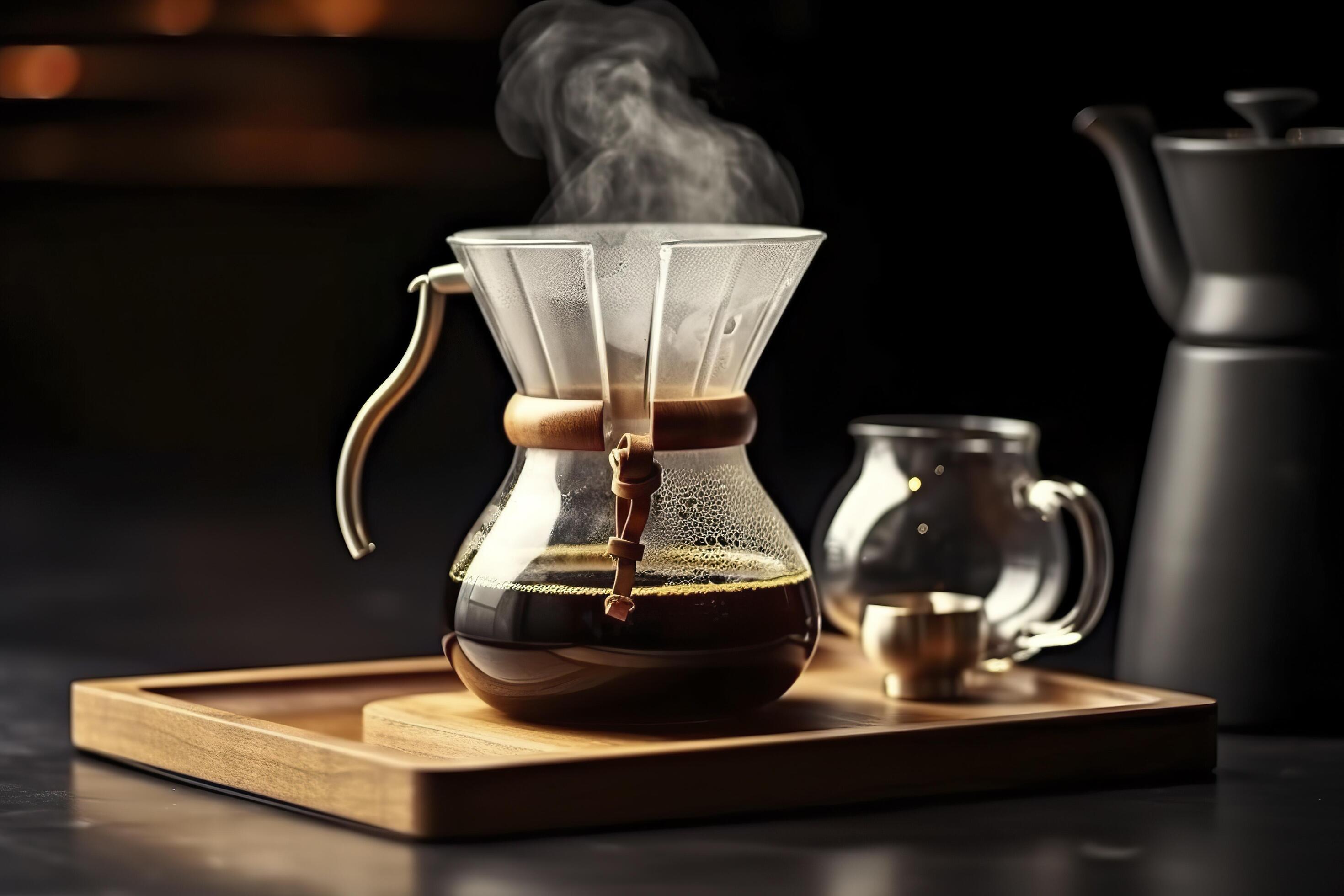 An alternative coffee brewing method is pure over, a glass teapot on a