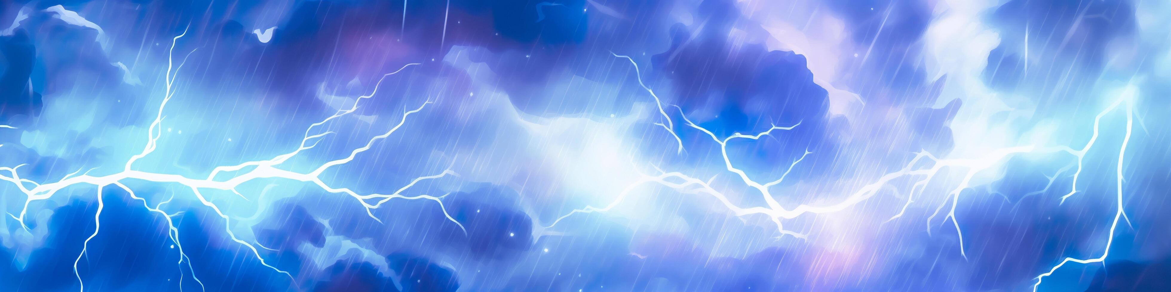 Anime horizontal blue lightning background. Anime cartoon light colors. Generative AI photo