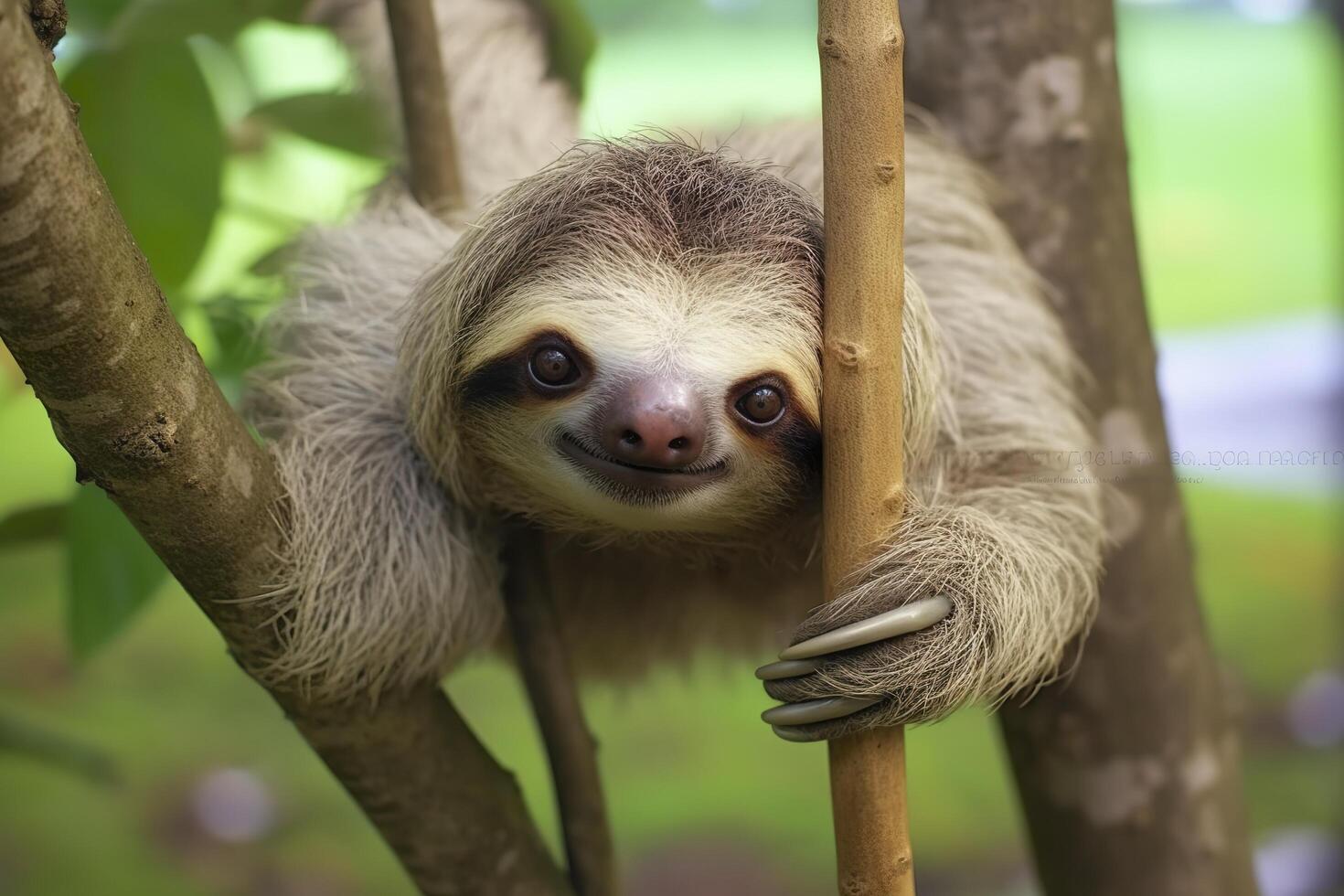 Baby Sloth in Tree in Costa Rica. Generative AI photo