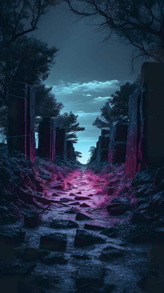 At night in Stone Road. Generative AI photo