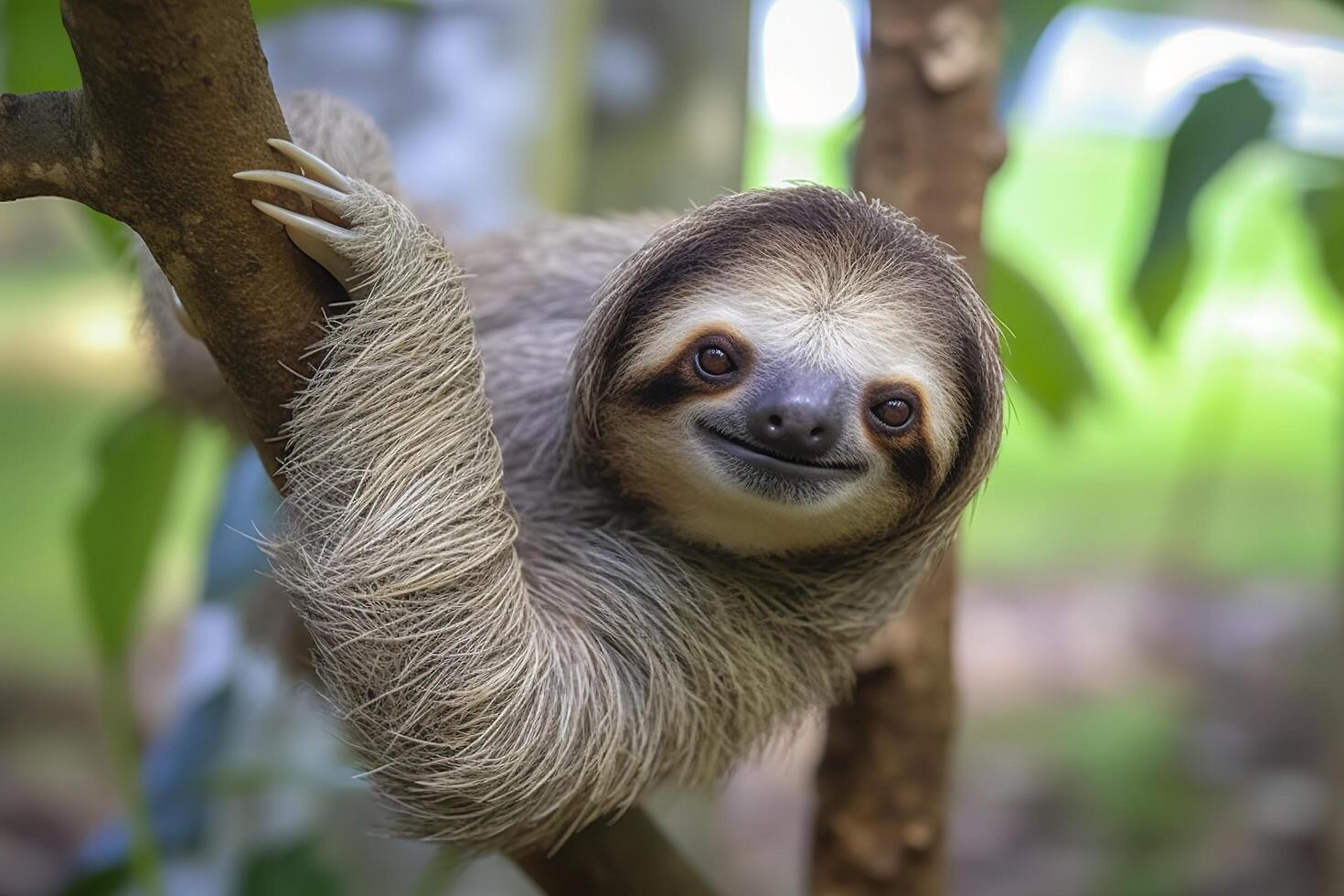 Baby Sloth in Tree in Costa Rica. Generative AI photo