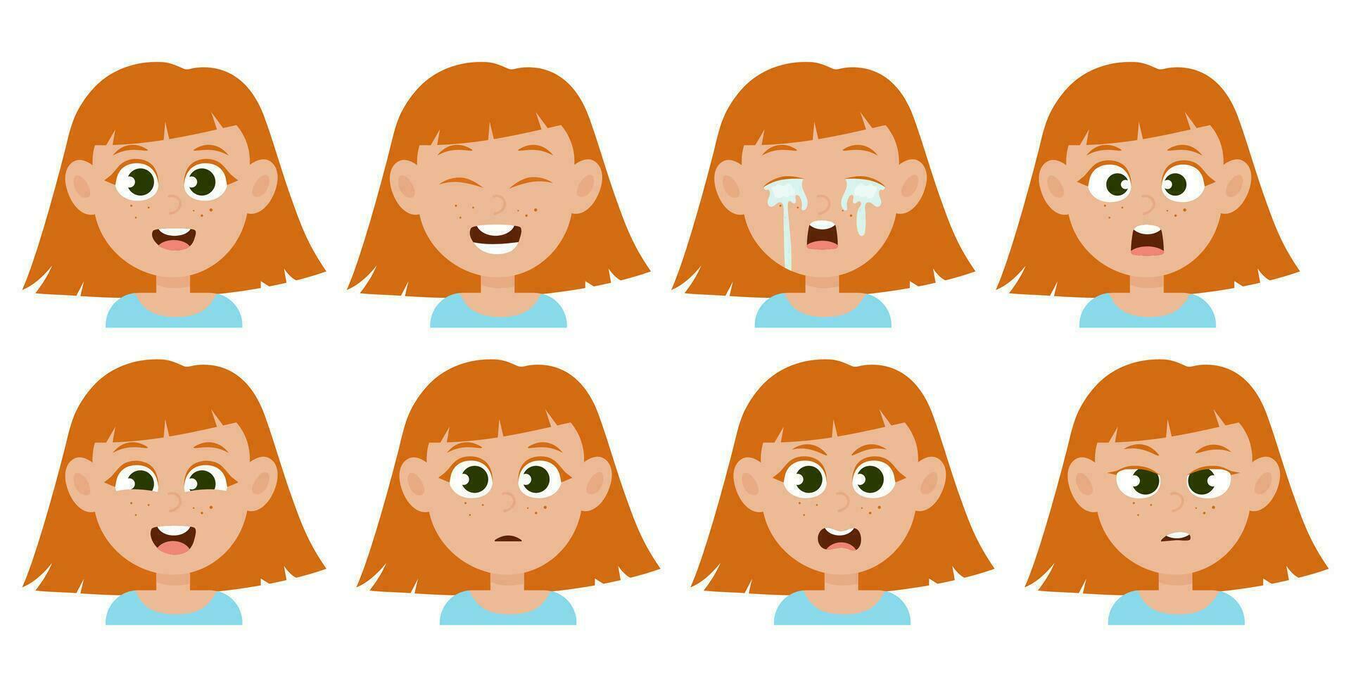 Cute little red hair girl avatar with different facial expression vector