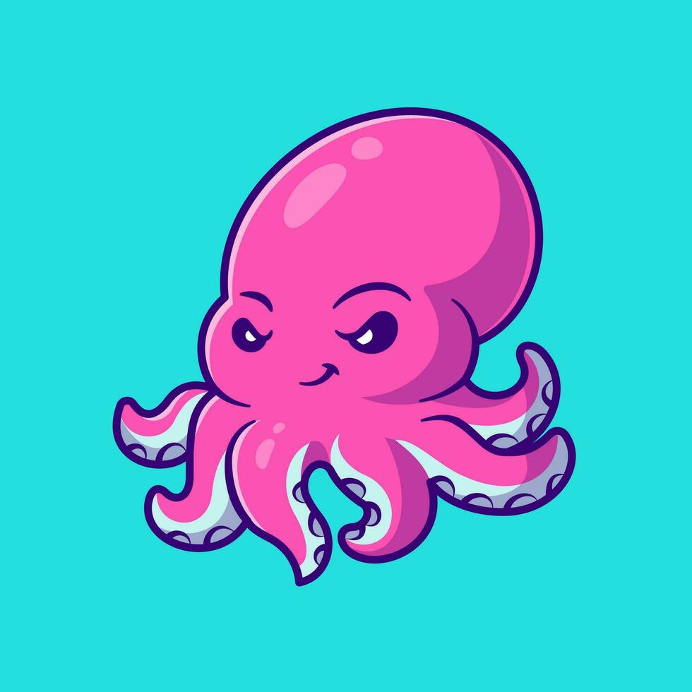 Cute Octopus Cartoon Vector Icon Illustration. Animal Nature  Icon Concept Isolated Premium Vector. Flat Cartoon Style