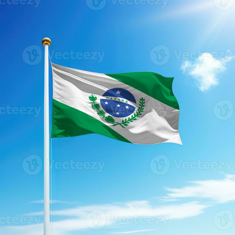 Waving flag of Parana is a state of Brazil on flagpole photo