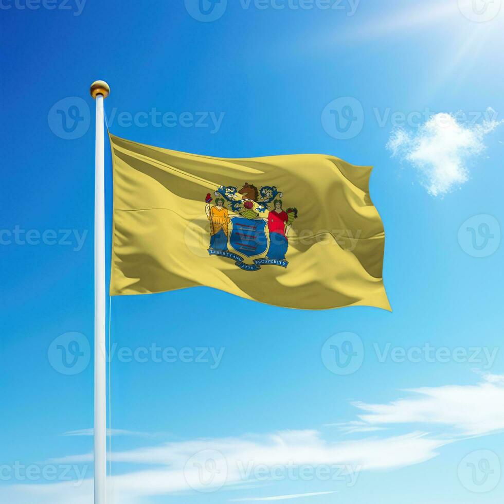 Waving flag of New Jersey is a state of United States on flagpole photo