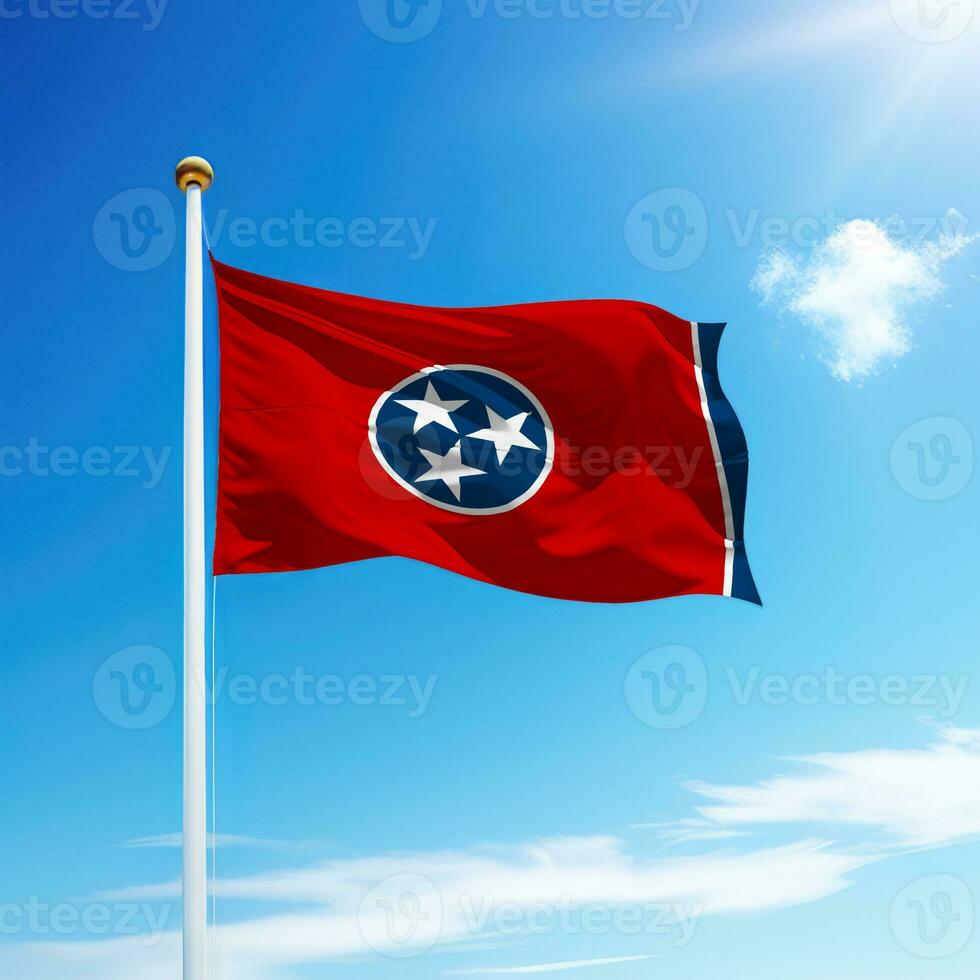 Waving flag of Tennessee is a state of United States on flagpole photo