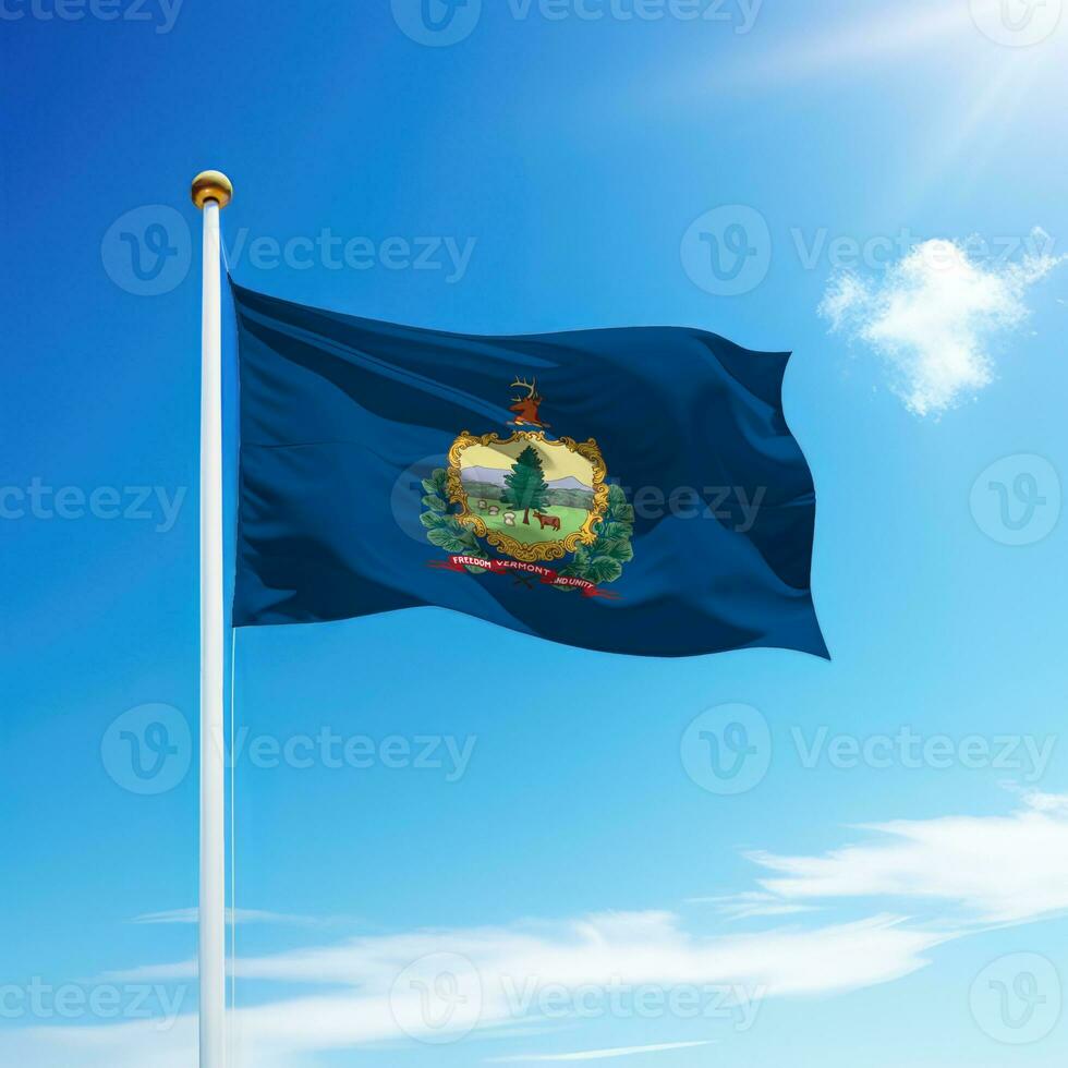 ondulación bandera de Vermont es un estado de unido estados en asta de bandera foto