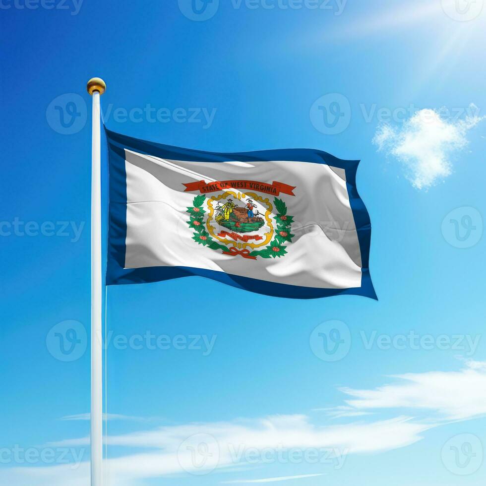 Waving flag of West Virginia is a state of United States on flagpole photo