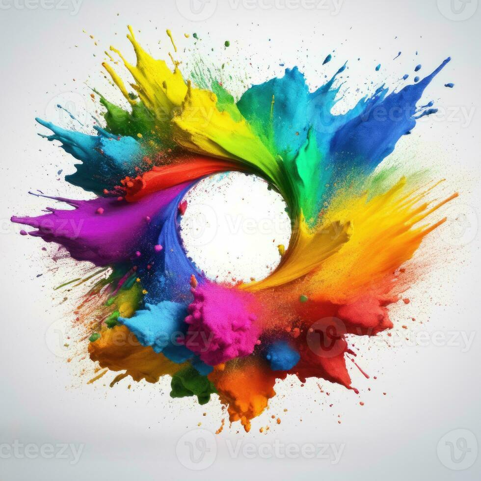 Colored powder explosion on a white background. Colorful explode. Paint holi AI Generated photo
