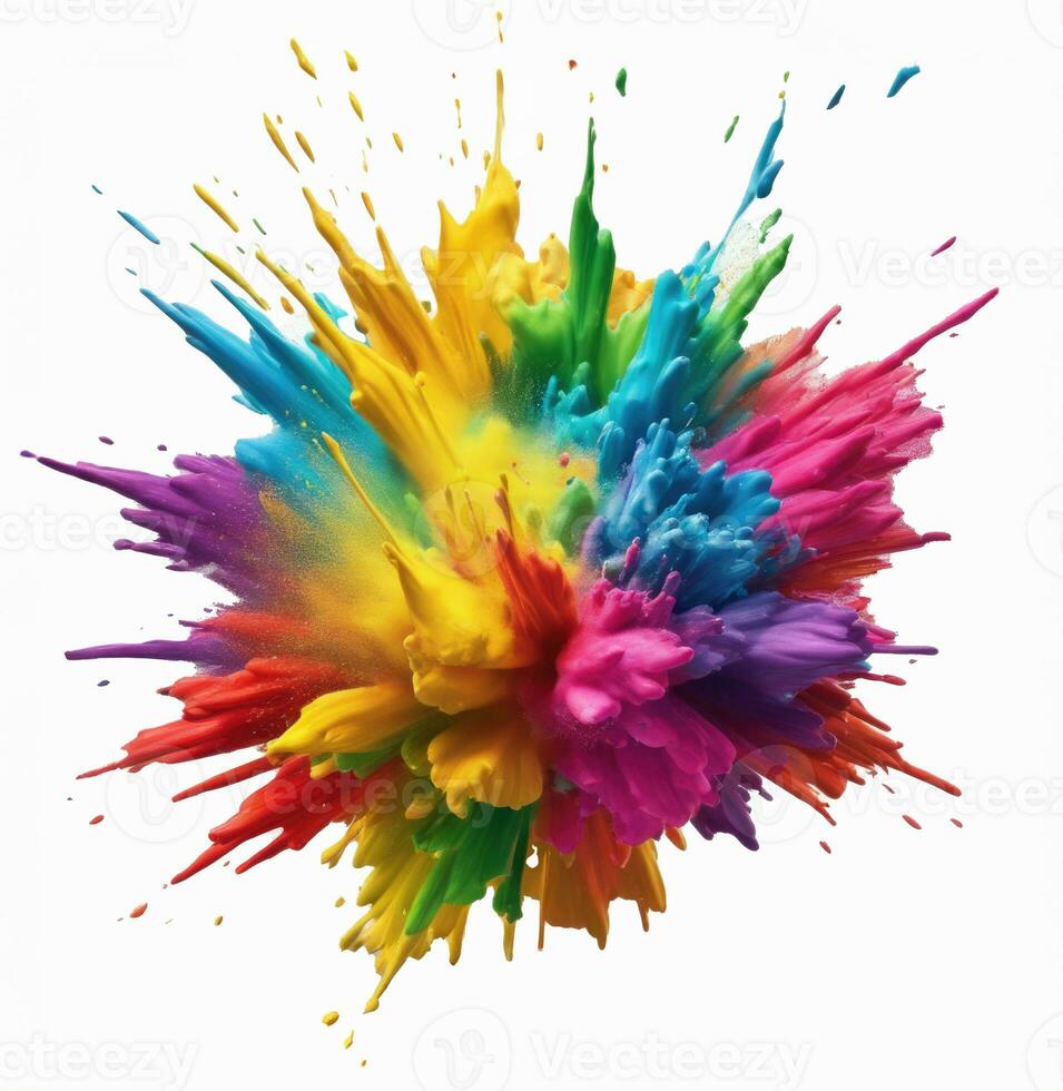 Colored powder explosion on a white background. Colorful explode. Paint holi AI Generated photo