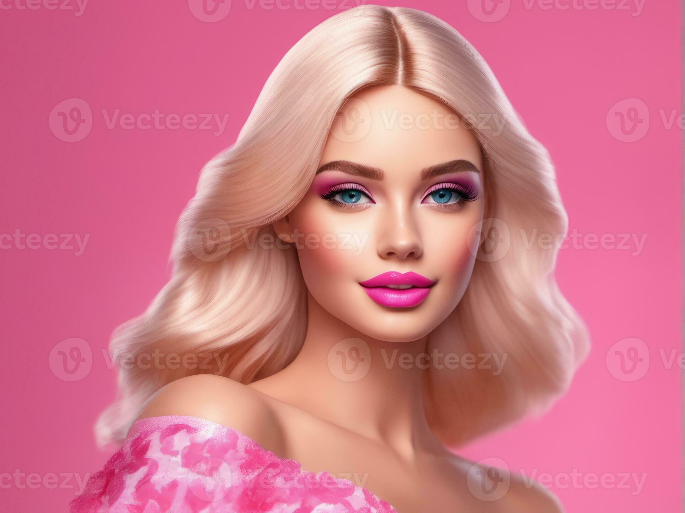 Young Pretty Blonde Real Woman With Hairstyle Close Up And Makeup On Pink  Background Smiling, Stylish Fashion Look Like Baby Doll Stock Photo,  Picture and Royalty Free Image. Image 118403725.
