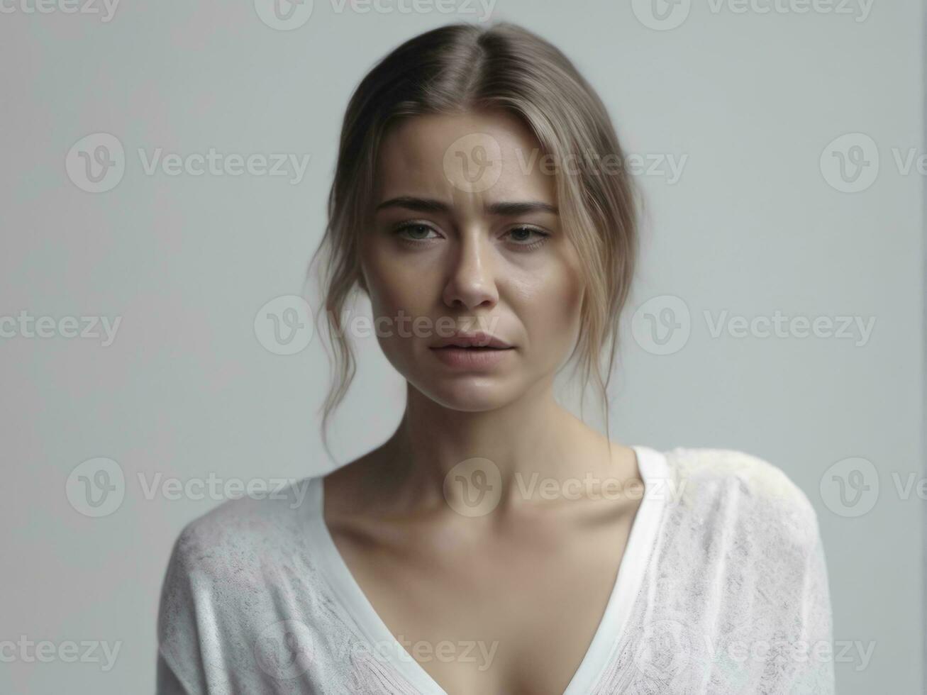 Sad desperate grieving crying woman with tears eyes AI Generated photo