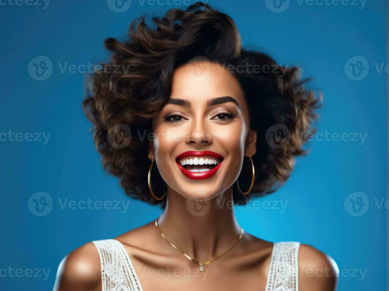 Surprised happy beautiful woman. AI Generated photo