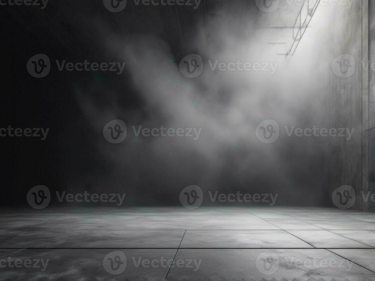 Dark room or stage with concrete floor background for product placement. Panoramic view of the abstract fog. AI Generated photo