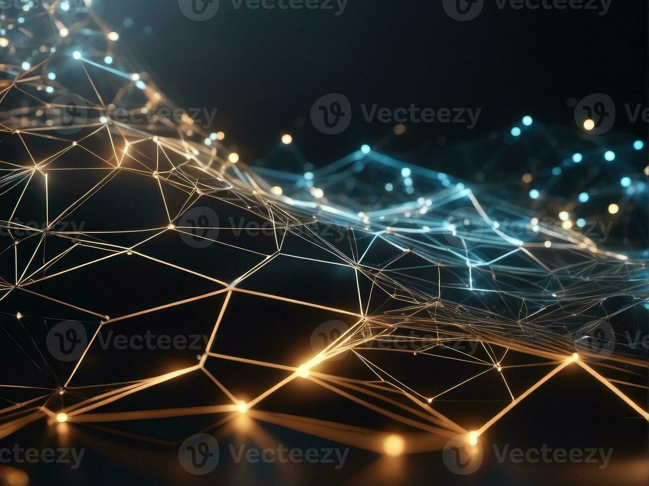 Abstract connected dots on bright background. Technology concept AI Generated photo