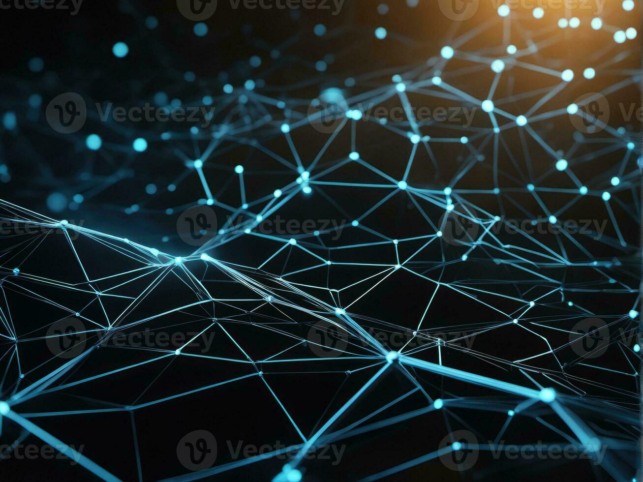 Abstract connected dots on bright background. Technology concept AI Generated photo