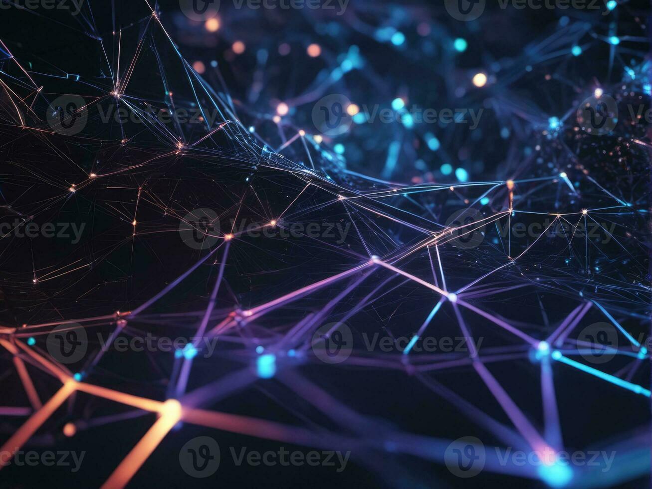 Abstract connected dots on bright background. Technology concept AI Generated photo