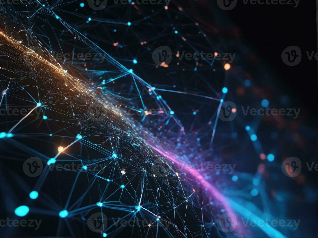 Abstract connected dots on bright background. Technology concept AI Generated photo