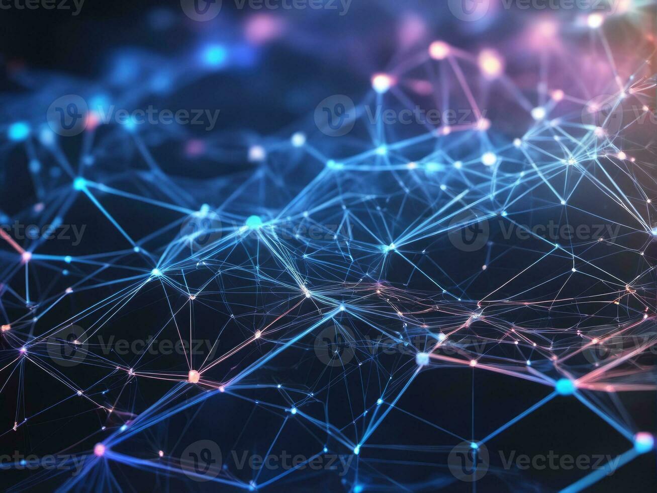 Abstract connected dots on bright background. Technology concept AI Generated photo