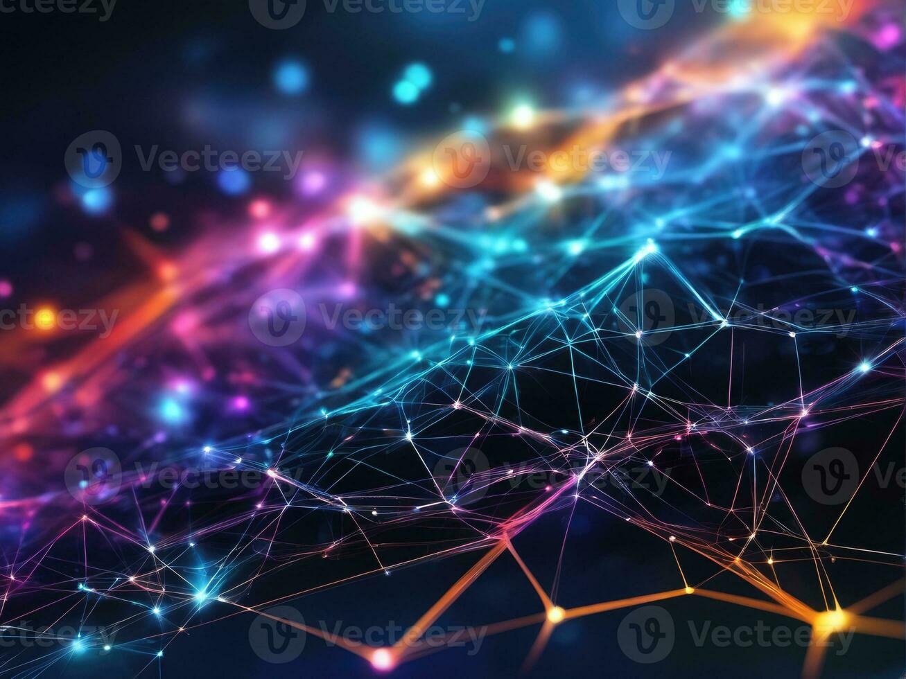 Abstract connected dots on bright background. Technology concept AI Generated photo