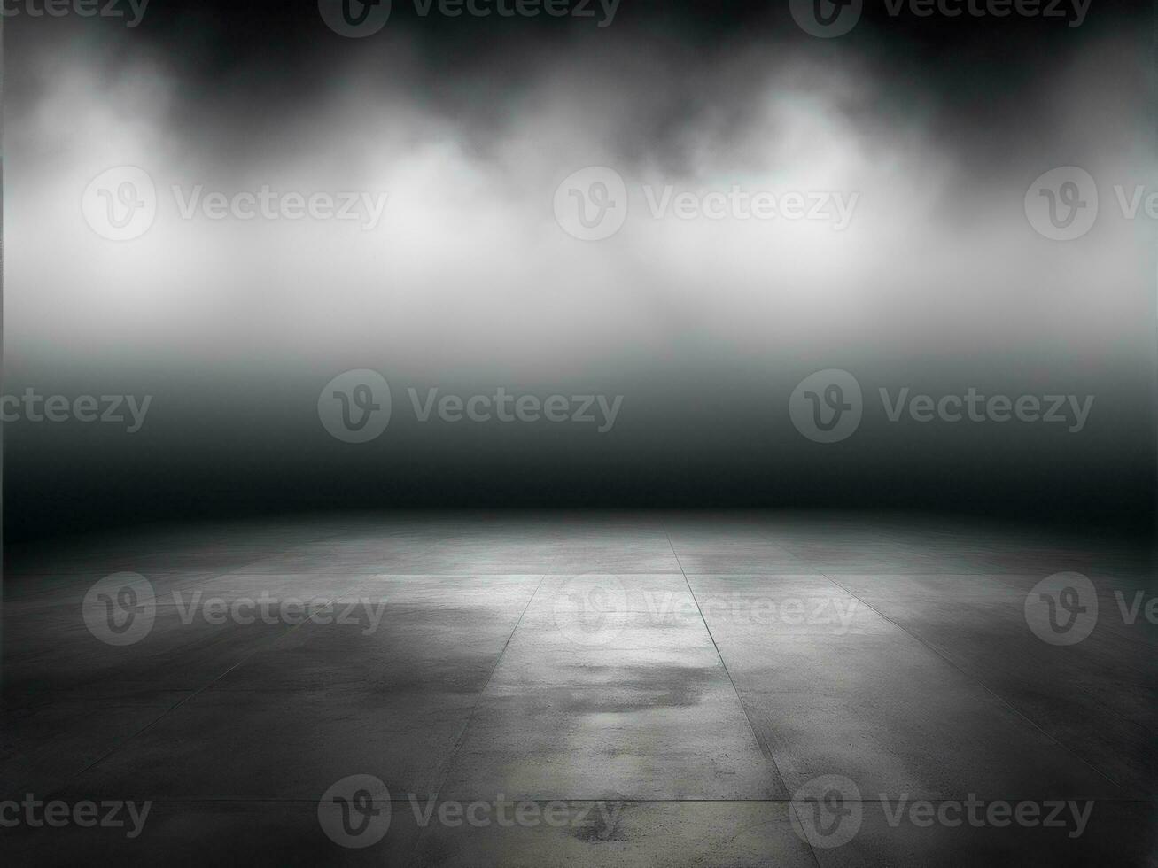Dark room or stage with concrete floor background for product placement. Panoramic view of the abstract fog. AI Generated photo