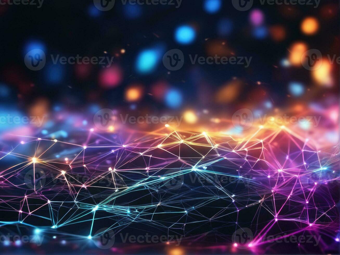 Abstract connected dots on bright background. Technology concept AI Generated photo