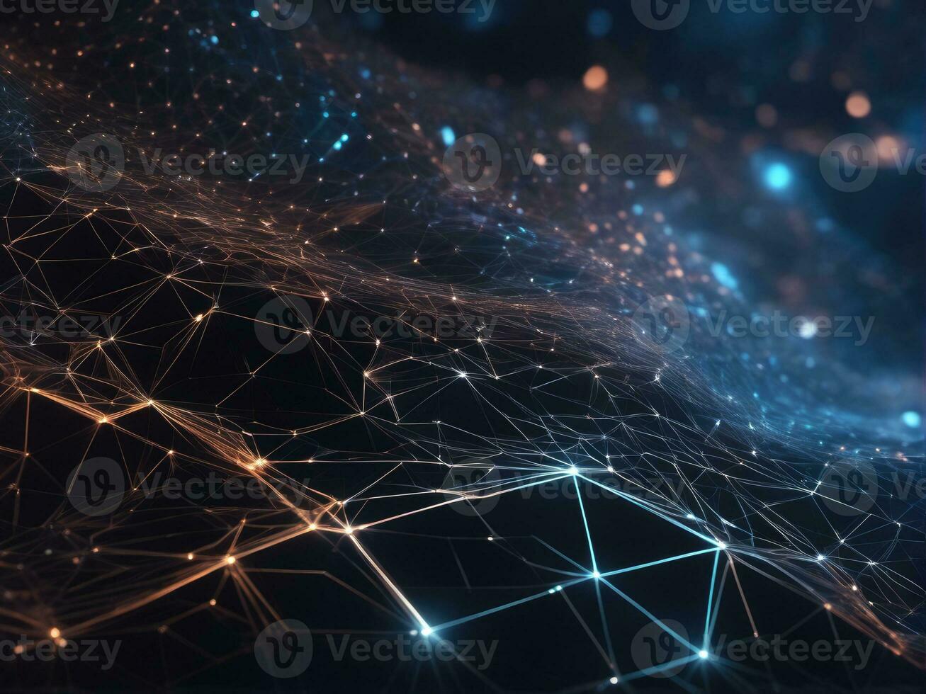 Abstract connected dots on bright background. Technology concept AI Generated photo