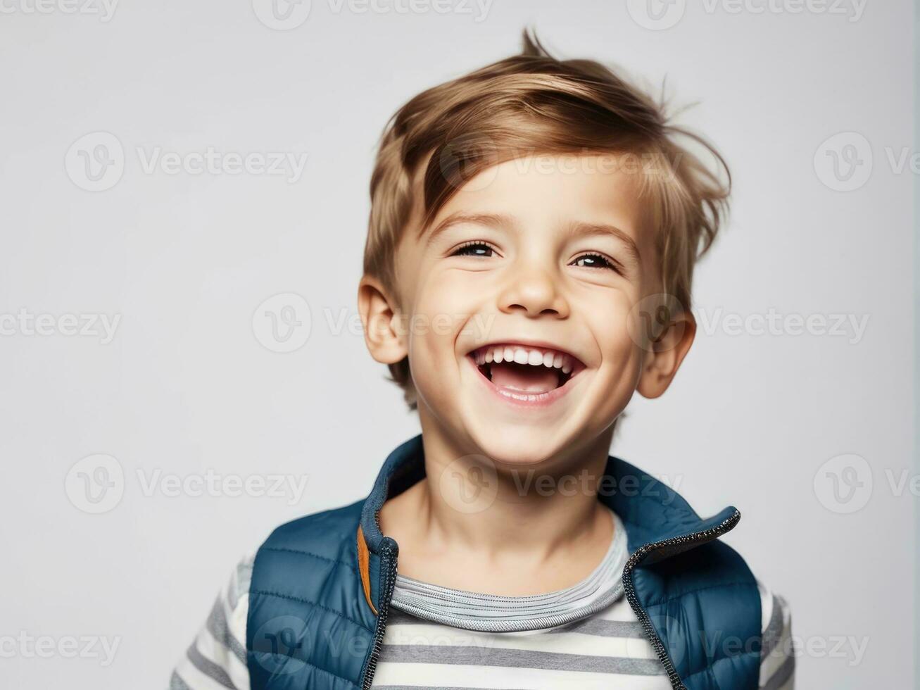 Portrait of young excited laughing smiling boy child kid on studio background AI Generated photo