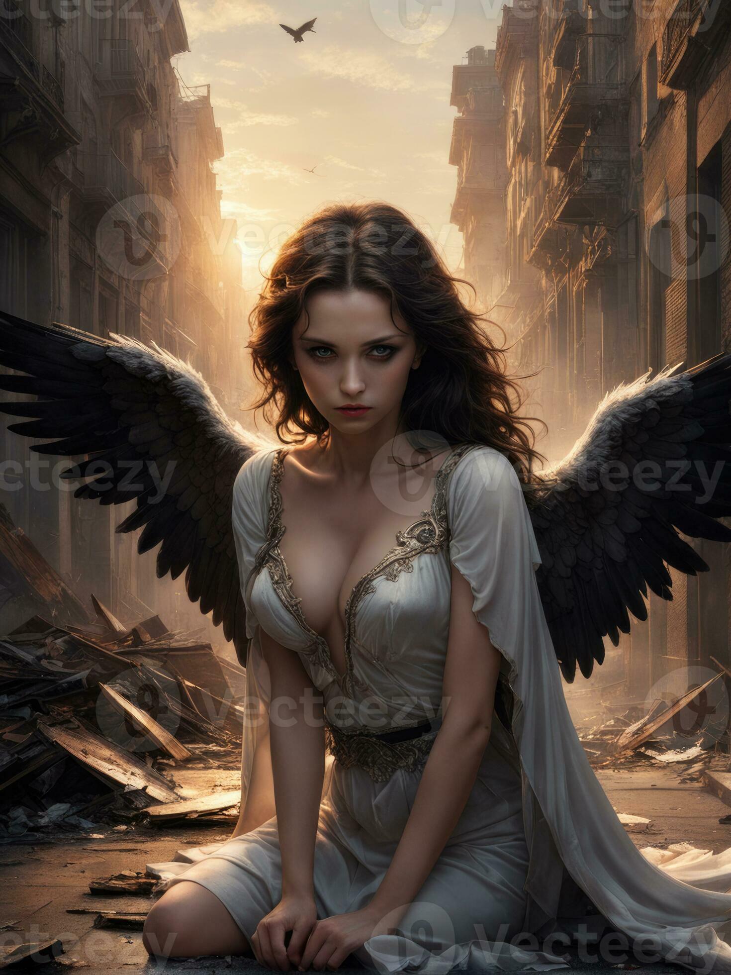 illustration of an fallen angel in dramatic light AI Generated